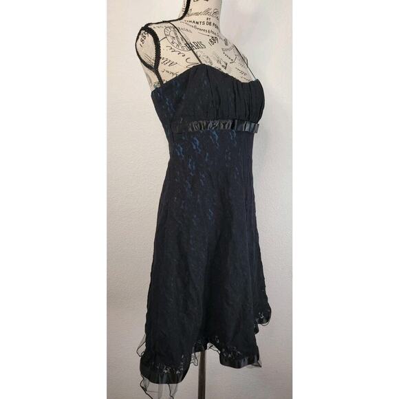VTG City Triangles Dress Large Black Lace Bow Spaghetti Straps Y2K Fairy Grunge - Picture 3 of 9